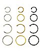 Multi-Pack CZ Goldtone and Black Hoop Nose Rings and Half Hoop Nose Rings 12 Pack - 20 Gauge