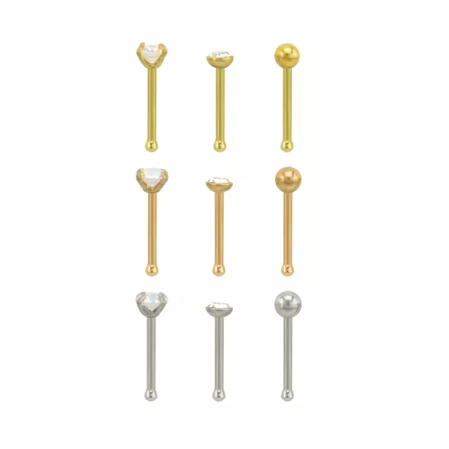 Multi-Pack CZ Silvertone and Goldtone Nose Pins 9 Pack- 20 Gauge at Spencer's