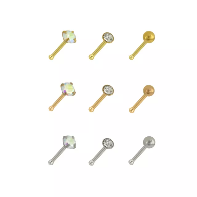 Multi-Pack CZ Silvertone and Goldtone Nose Pins 9 Pack- 20 Gauge at Spencer's