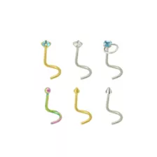 Multi-Pack Teal CZ Screw Nose Rings 6 Pack - 20 Gauge at Spencer's