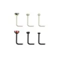 Multi-Pack CZ Silvertone and Black L-Bend Nose Rings 6 Pack - 20 Gauge at Spencer's