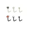 Multi-Pack CZ Silvertone and Black L-Bend Nose Rings 6 Pack - 20 Gauge at Spencer's