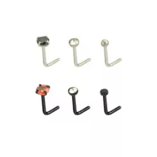 Multi-Pack CZ Silvertone and Black L-Bend Nose Rings 6 Pack - 20 Gauge at Spencer's