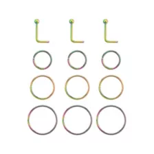 Multi-Pack Rainbow L-Bend and Hoop Nose Rings 12 Pack - 20 Gauge at Spencer's