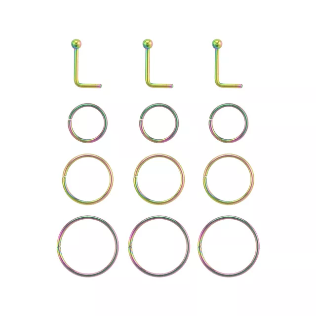 Multi-Pack Rainbow L-Bend and Hoop Nose Rings 12 Pack - 20 Gauge at Spencer's