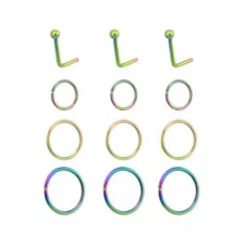 Multi-Pack Rainbow L-Bend and Hoop Nose Rings 12 Pack - 20 Gauge at Spencer's