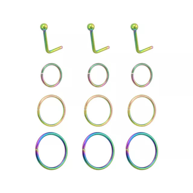 Multi-Pack Rainbow L-Bend and Hoop Nose Rings 12 Pack - 20 Gauge at Spencer's