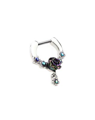 Silverstone Dangle Rose Clicker Septum Ring - 16 Gauge