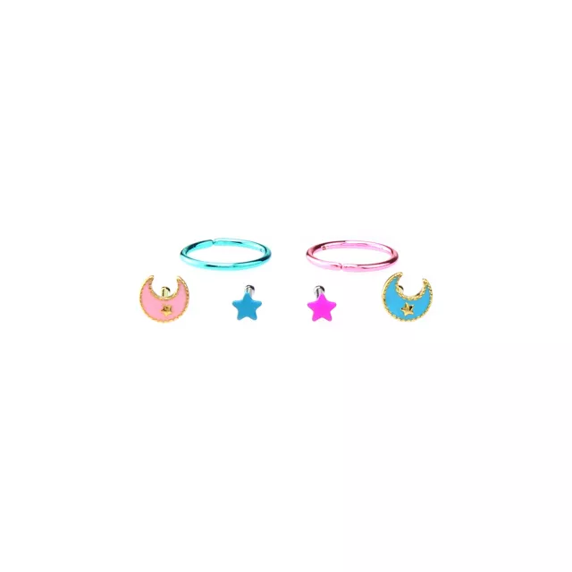 Multi-Pack Pink and Blue Celestial Hoop Nose Ring and Nose Pin 6 Pack - 20 Gauge at Spencer's