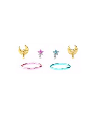 Multi-Pack Pink and Blue Celestial Hoop Nose Ring and Nose Pin 6 Pack - 20 Gauge