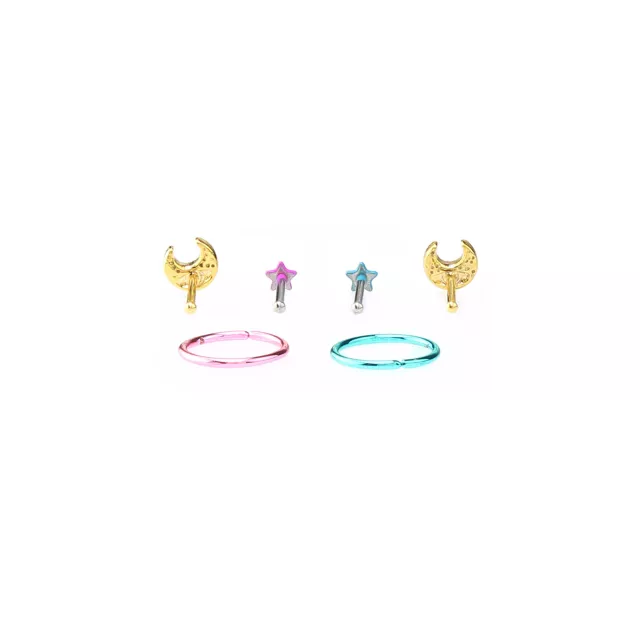 Multi-Pack Pink and Blue Celestial Hoop Nose Ring and Nose Pin 6 Pack - 20 Gauge at Spencer's