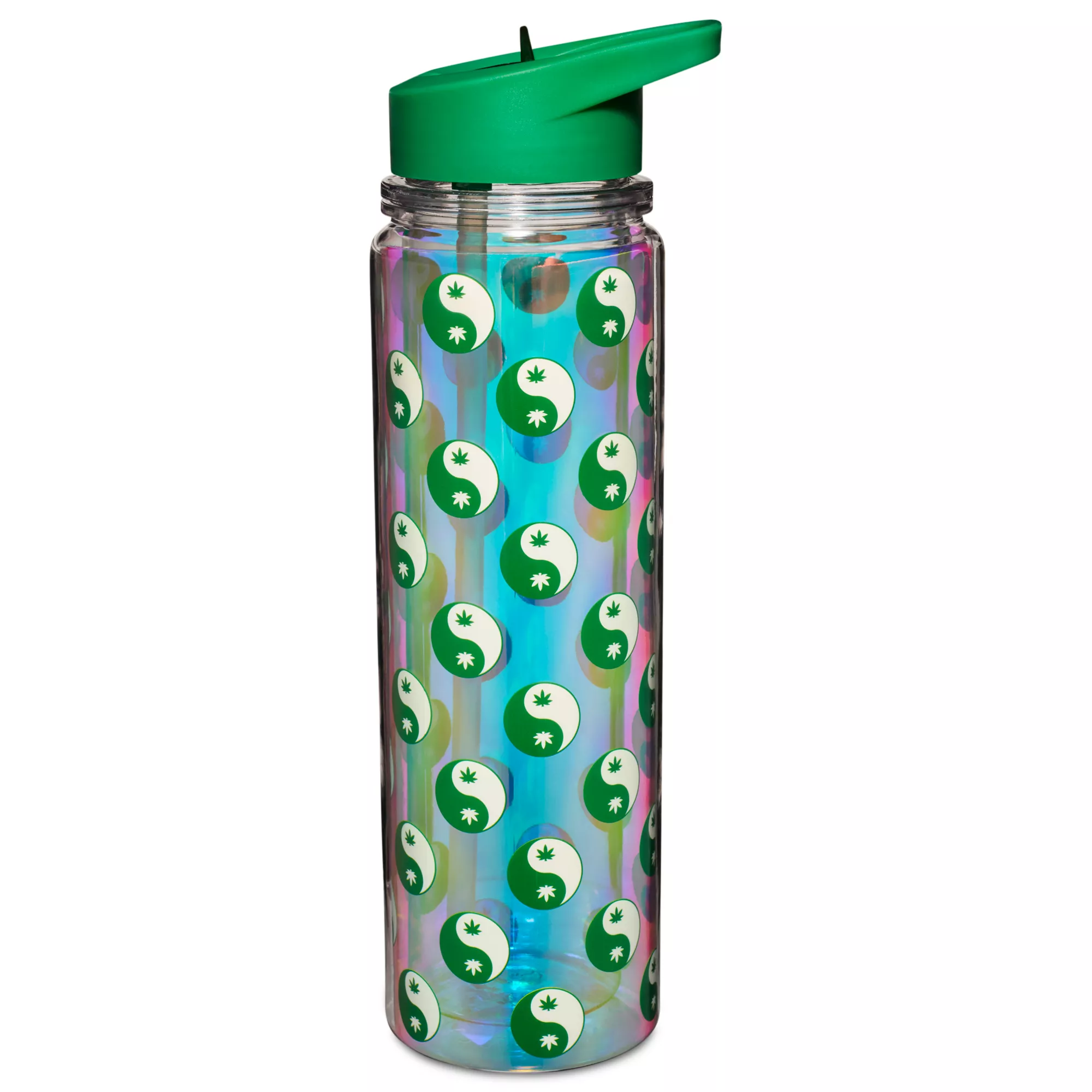 Weed Leaf Yin and Yang Water Bottle with Straw - 18 oz. at Spencer's