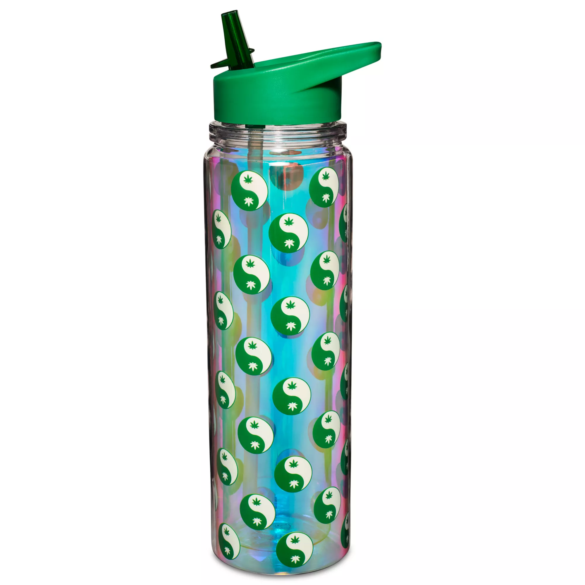 Weed Leaf Yin and Yang Water Bottle with Straw - 18 oz. at Spencer's