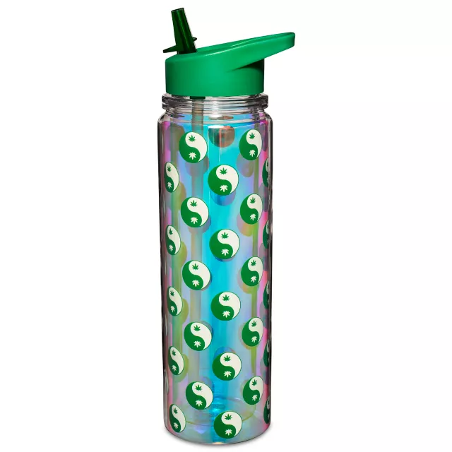 Weed Leaf Yin and Yang Water Bottle with Straw - 18 oz. at Spencer's