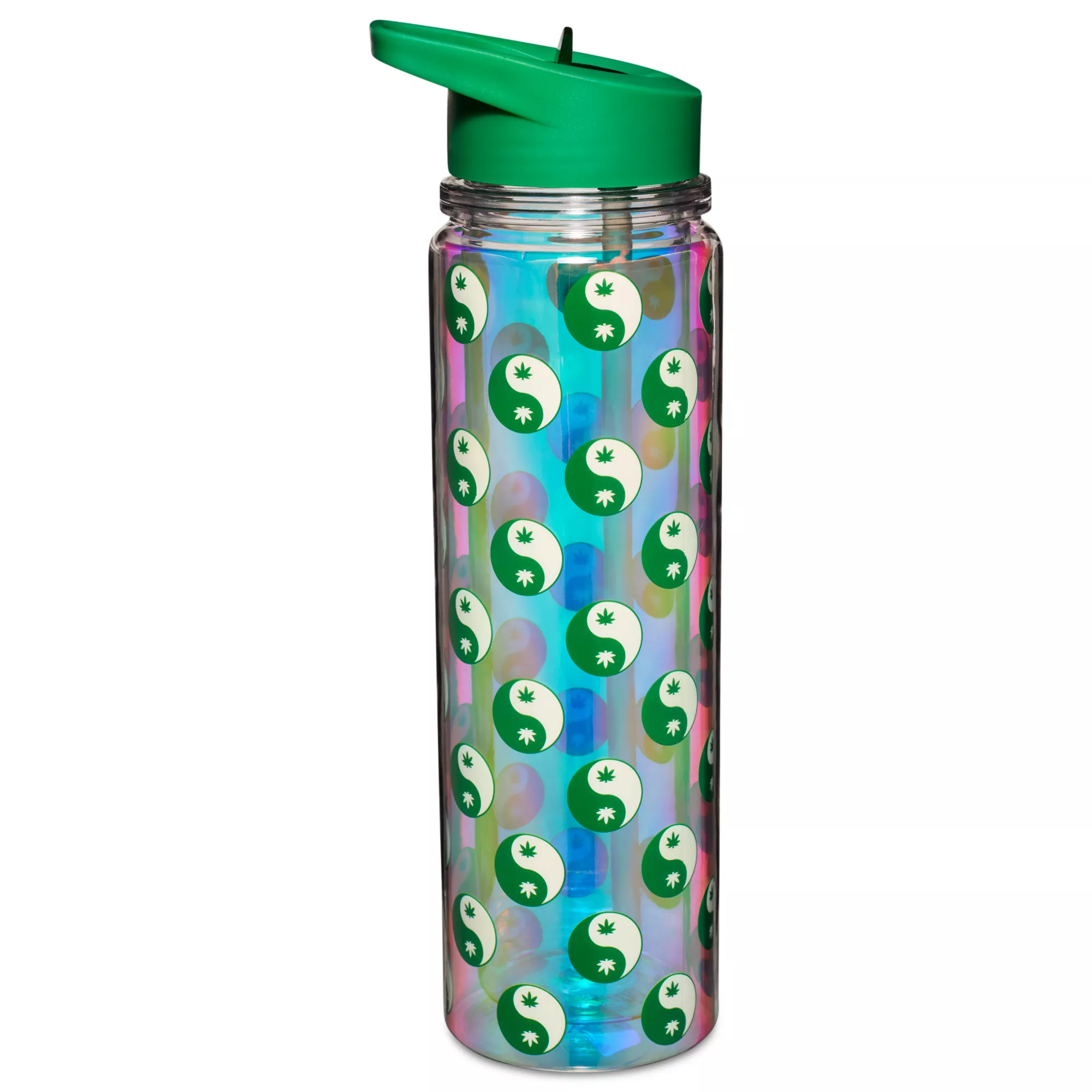 Weed Leaf Yin and Yang Water Bottle with Straw - 18 oz. at Spencer's