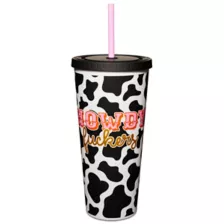 Howdy Fuckers Cow Print Cup with Straw- 20 oz. at Spencer's