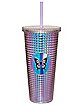 Iridescent Butterfly Textured Cup with Straw- 20 oz.