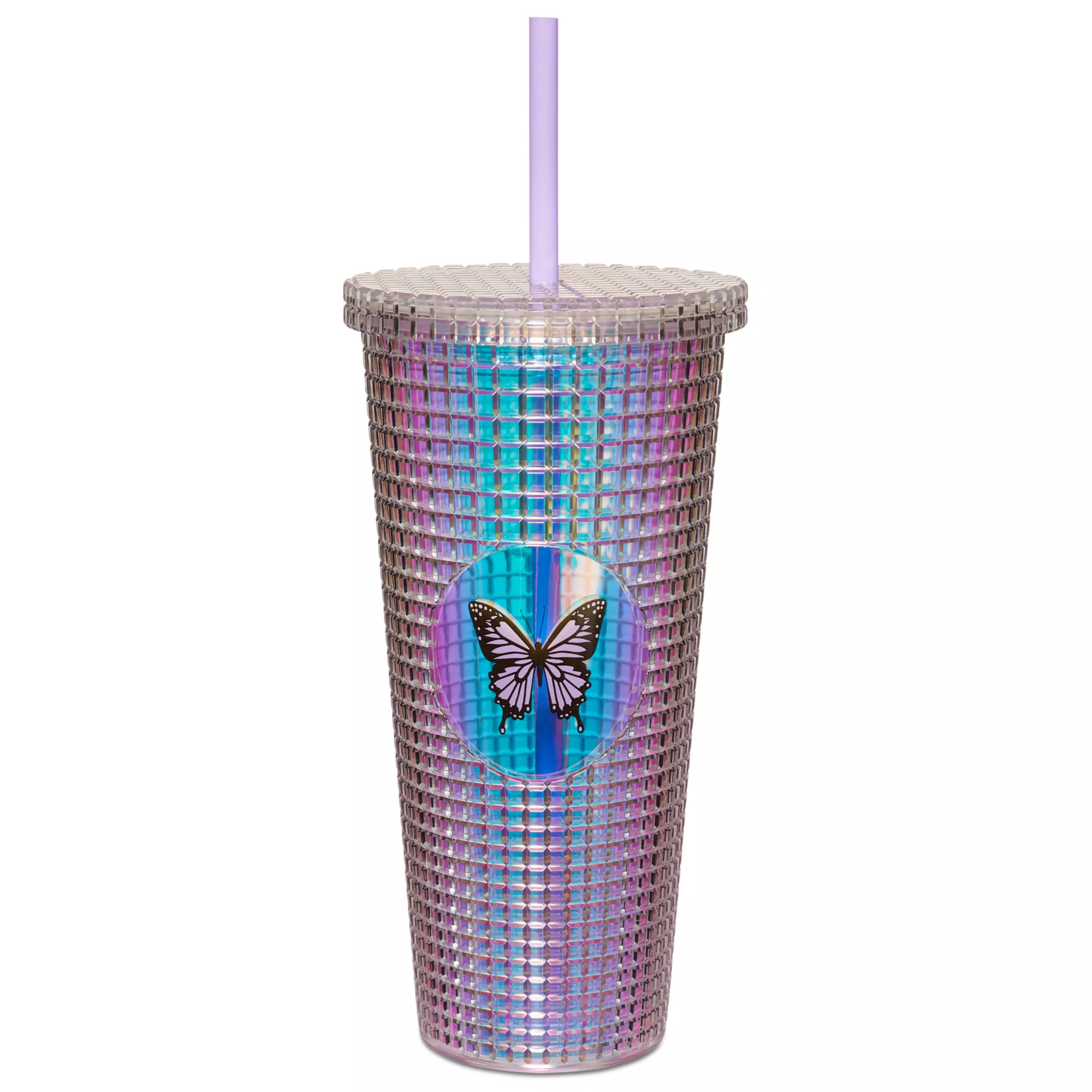 Iridescent Butterfly Textured Cup with Straw- 20 oz. at Spencer's