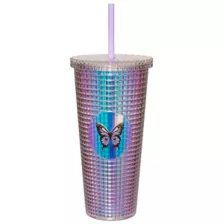 Iridescent Butterfly Textured Cup with Straw- 20 oz. at Spencer's