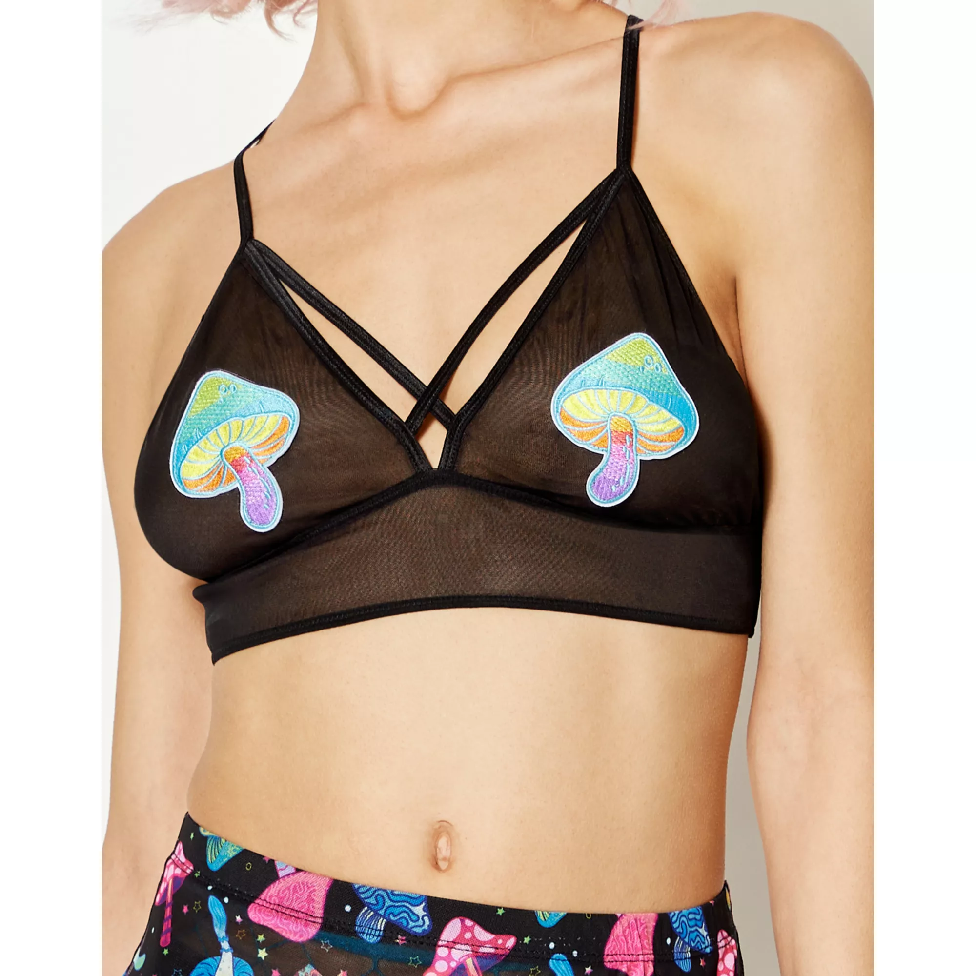 Mushroom Icon Cross Bralette at Spencer's