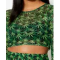 Long Sleeve Weed Leaf Mesh Crop Top at Spencer's