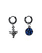 Pentagram and Baphomet Mismatched Huggie Hoop Dangle Earrings