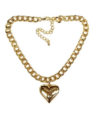 Heart Pendant Goldtone Curb Chain Choker Necklace - Spencer's