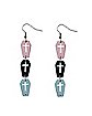 Pink Blue and Black Coffin Dangle Earrings