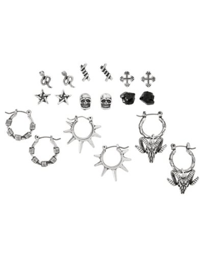 Multi-Pack Spike Charm and Hoop Earrings- 9 Pair