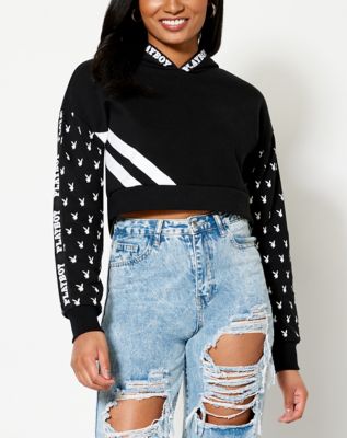 Playboy Bunny Print Crop Top Hoodie