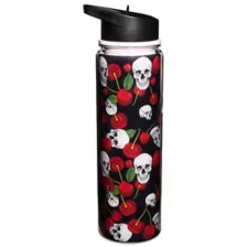Cherry Skull Water Bottle with Straw - 18 oz. at Spencer's