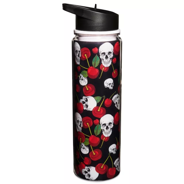 Cherry Skull Water Bottle with Straw - 18 oz. at Spencer's