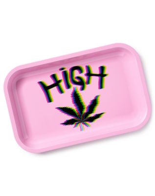 420 Pink and White Weed Leaf Rolling Tray