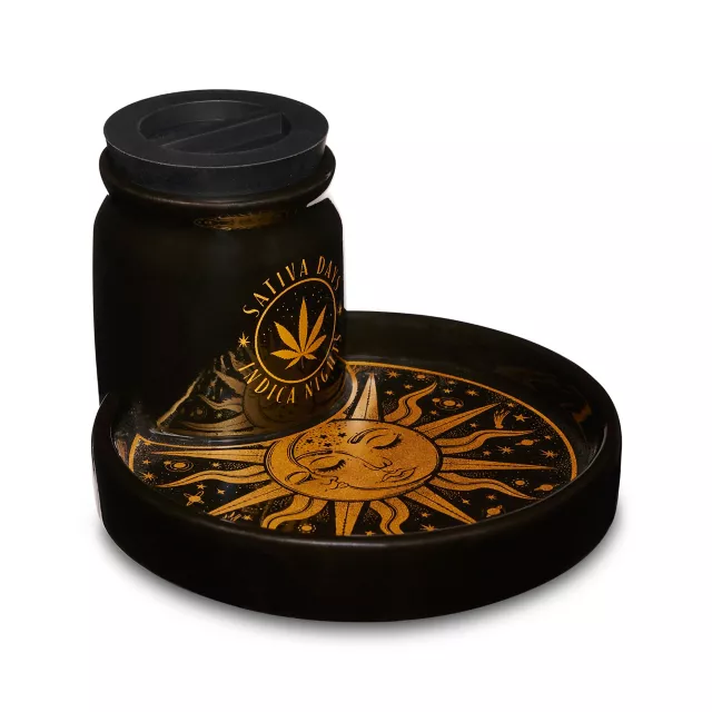 Celestial Sun and Weed Leaf Stash Jar and Sun Ashtray at Spencer's