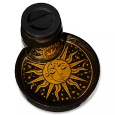 Celestial Sun and Weed Leaf Stash Jar and Sun Ashtray at Spencer's