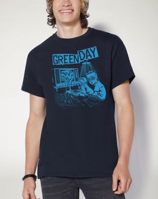 Green Day Men T-Shirt Medium White Brain Boy Short Sleeve Crew