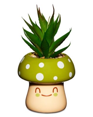 Smiling Green Mushroom Planter