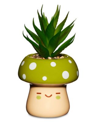 Smiling Green Mushroom Planter