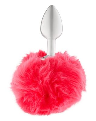 Pink Bunny Tail Metal Butt Plug - 3 Inch