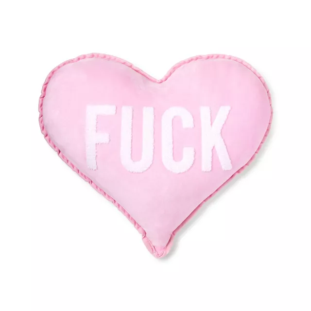 Pink Fuck Heart Checkered Pillow at Spencer's
