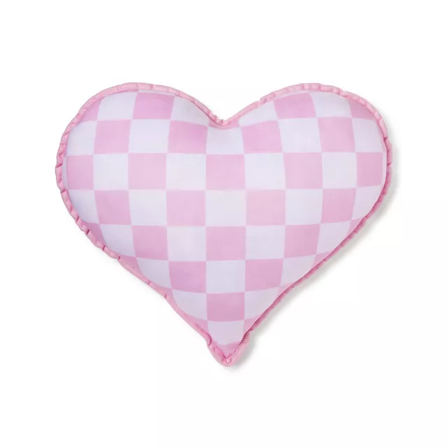 Pink Fuck Heart Checkered Pillow at Spencer's