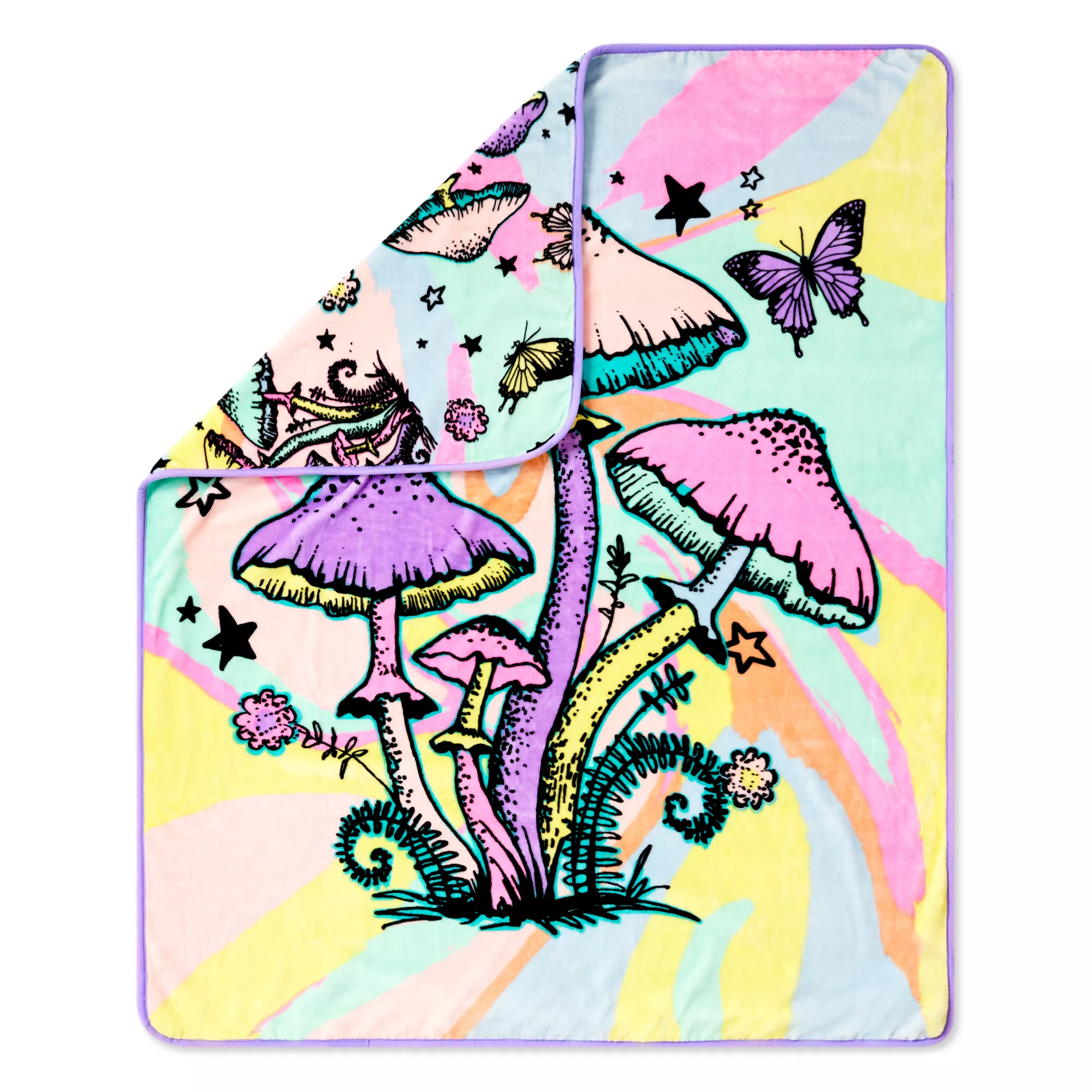 Mushroom Butterfly Reversible Fleece Blanket at Spencer's