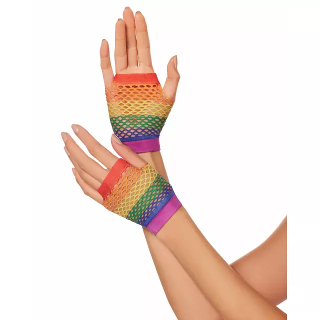Rainbow Pride Striped Mesh Gloves at Spencer's