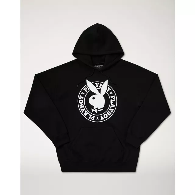 Black and White Playboy Badge Hoodie Spencer s