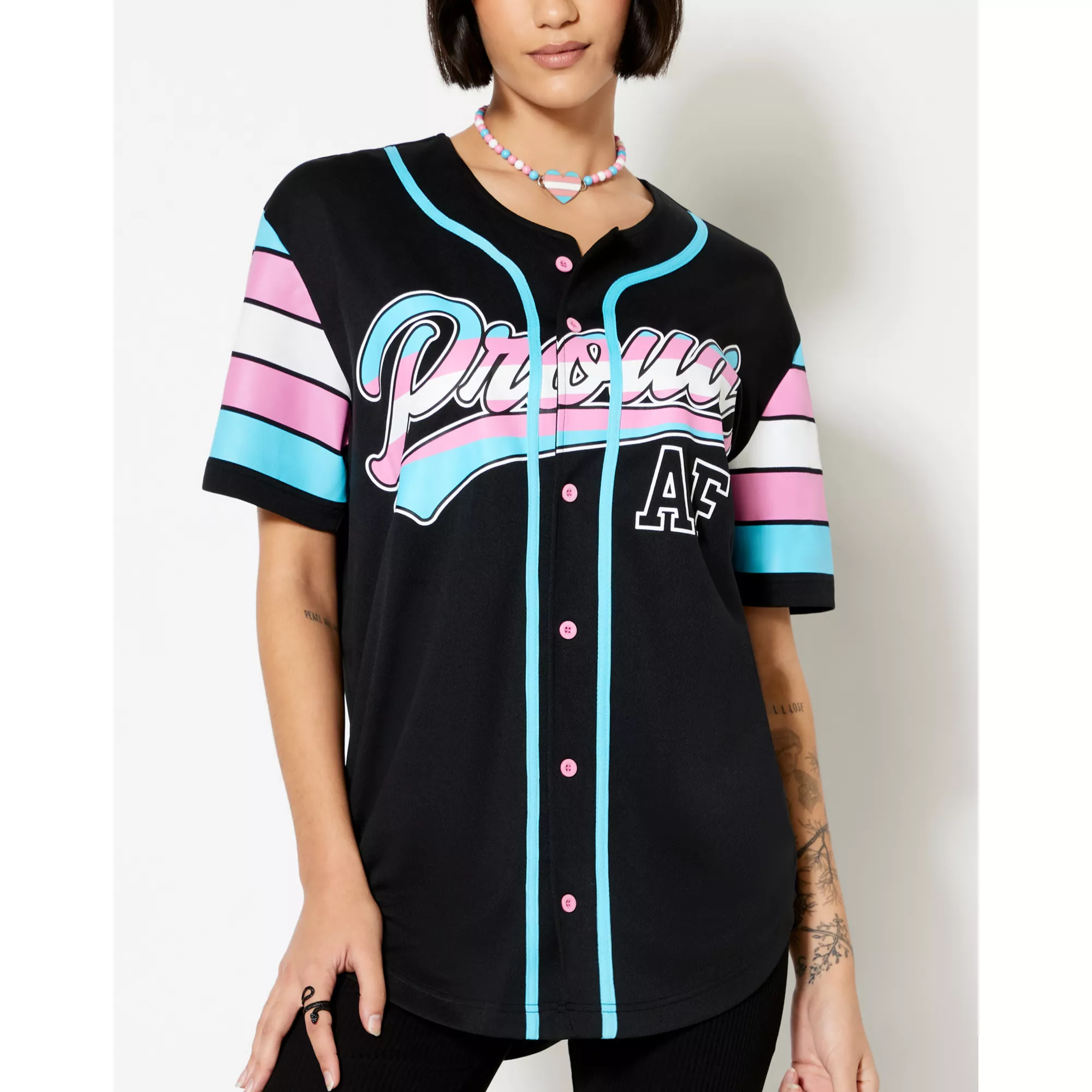 Proud AF Transgender Pride Baseball Jersey at Spencer's