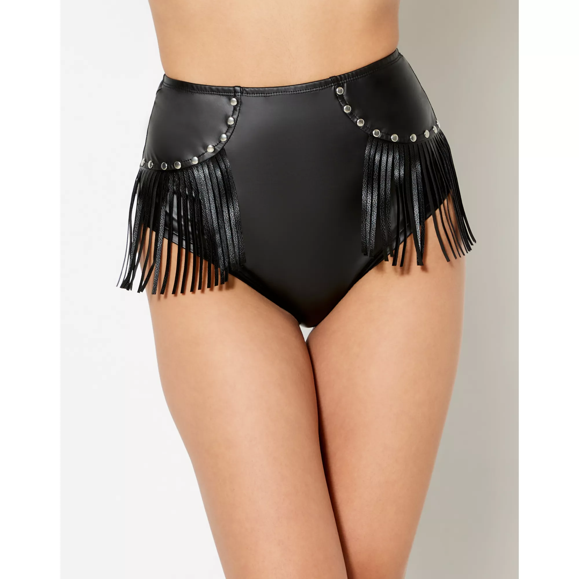 Black Fringe Studded Booty Shorts at Spencer's