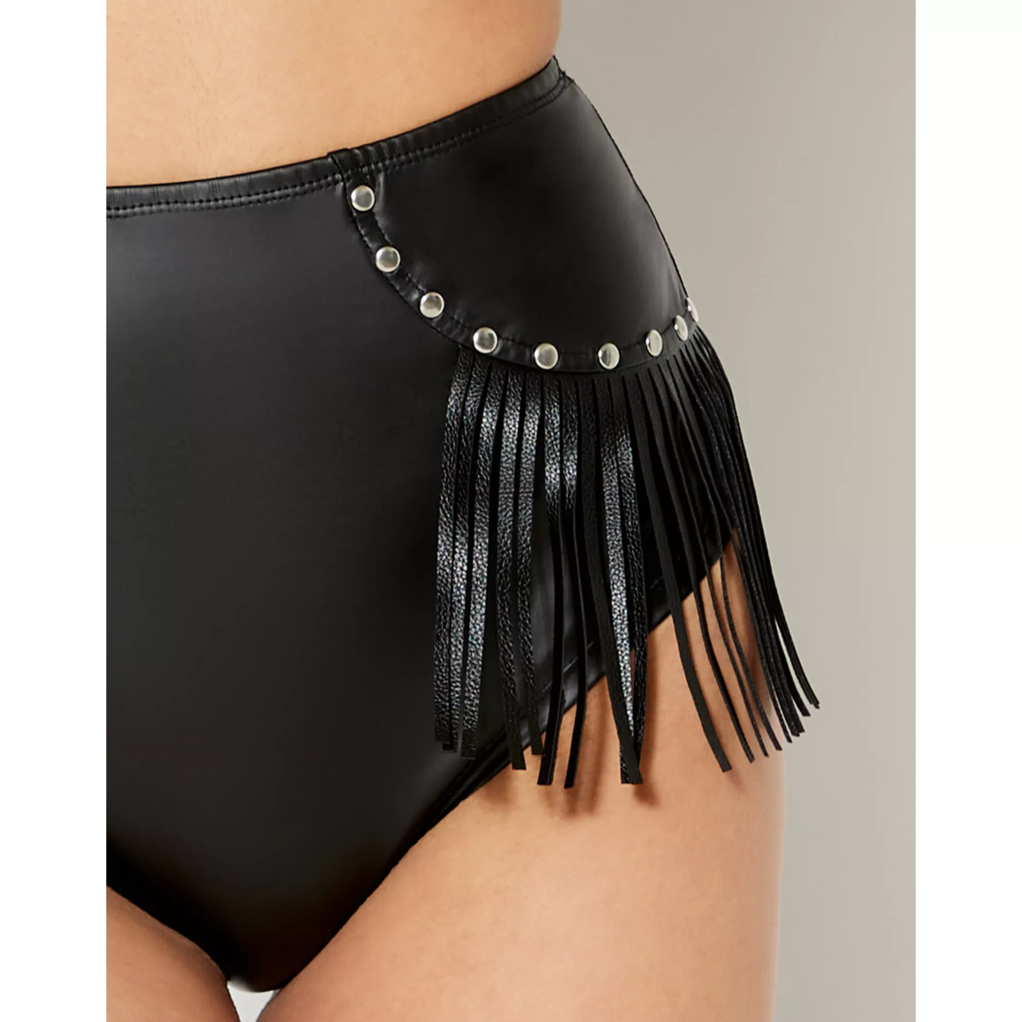 Black Fringe Studded Booty Shorts at Spencer's