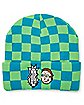 Green and Blue Checkered Beanie Hat - Rick and Morty