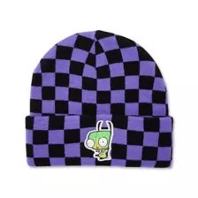 Invader Zim Black and Purple Checkered Cuff Beanie - Nickelodeon at Spencer's
