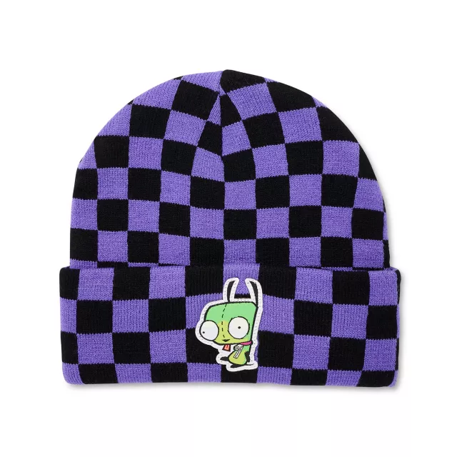 Invader Zim Black and Purple Checkered Cuff Beanie Nickelodeon Spencer s